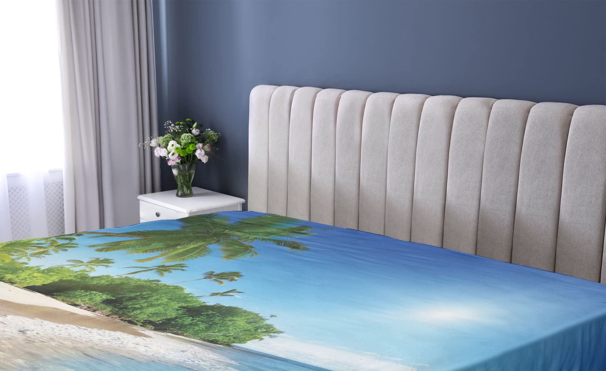 シーツ・カバー Goemon Amazon｜Ambesonne トロピカルボックスシーツ、晴れた島の海洋熱帯ヤシ